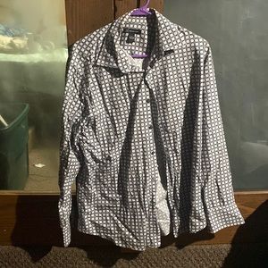 Long Sleeve Mens Dress Shirt- Black and White Large